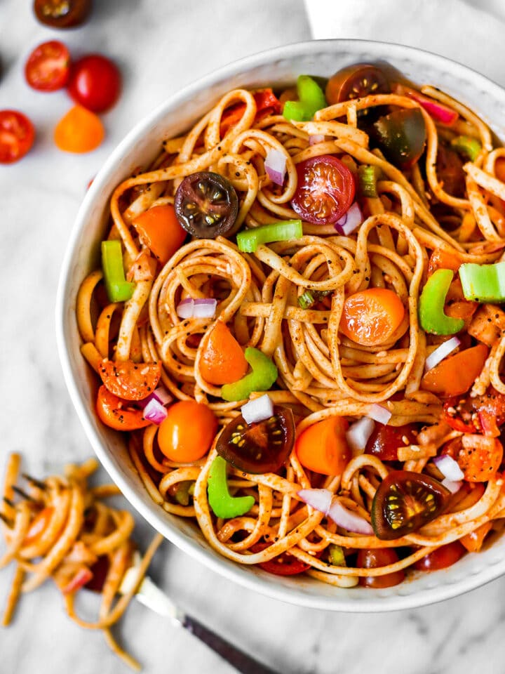 Vegan Linguine Pasta Salad ShortGirlTallOrder