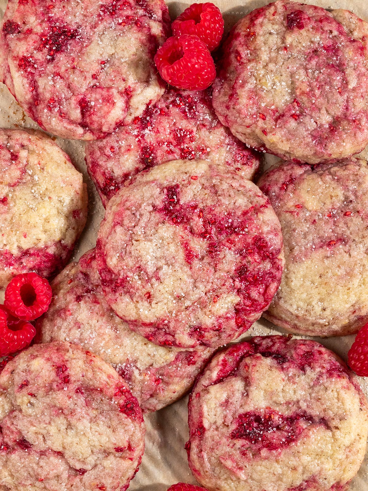 pile of swirled pink raspberry sugar cookies.