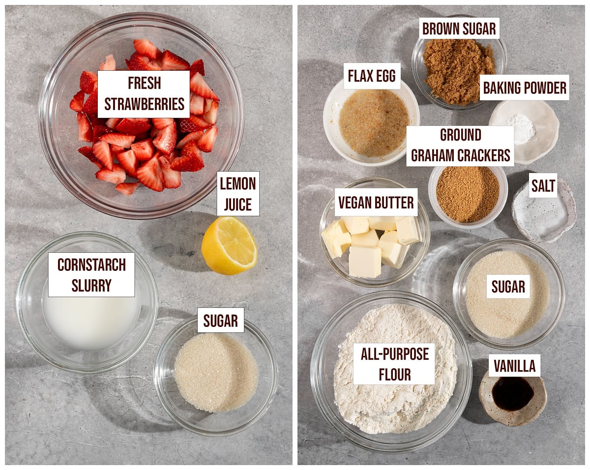 labeled ingredients for strawberry pie cookies.