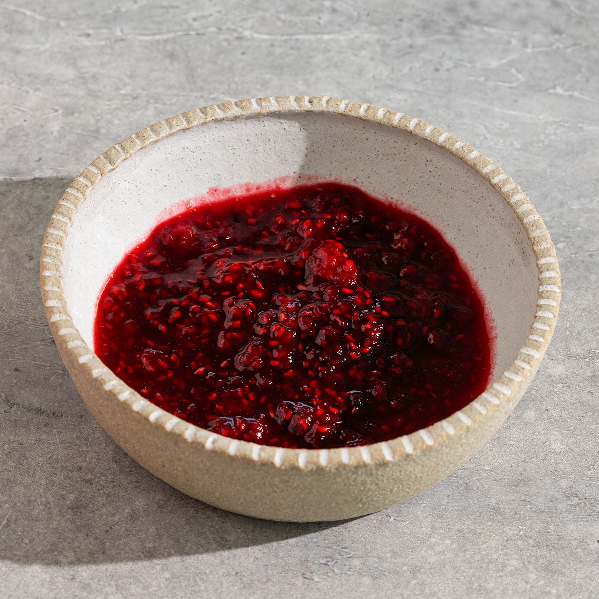 bowl of raspberry jam.