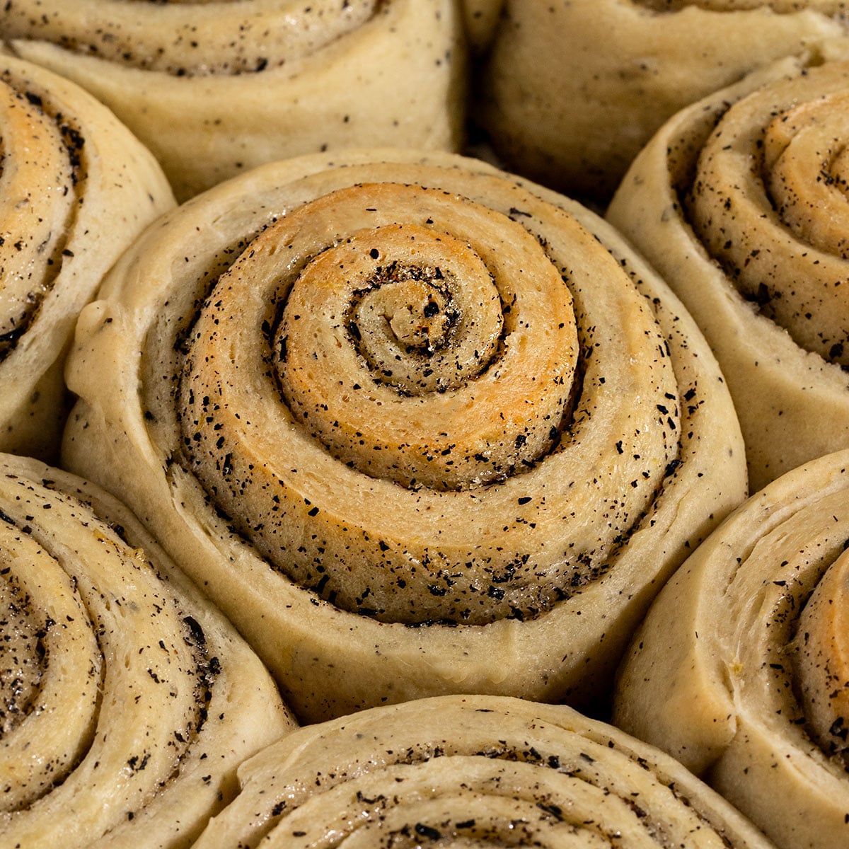 cooked earl grey sweet rolls with swirls of earl grey lemon sugar.