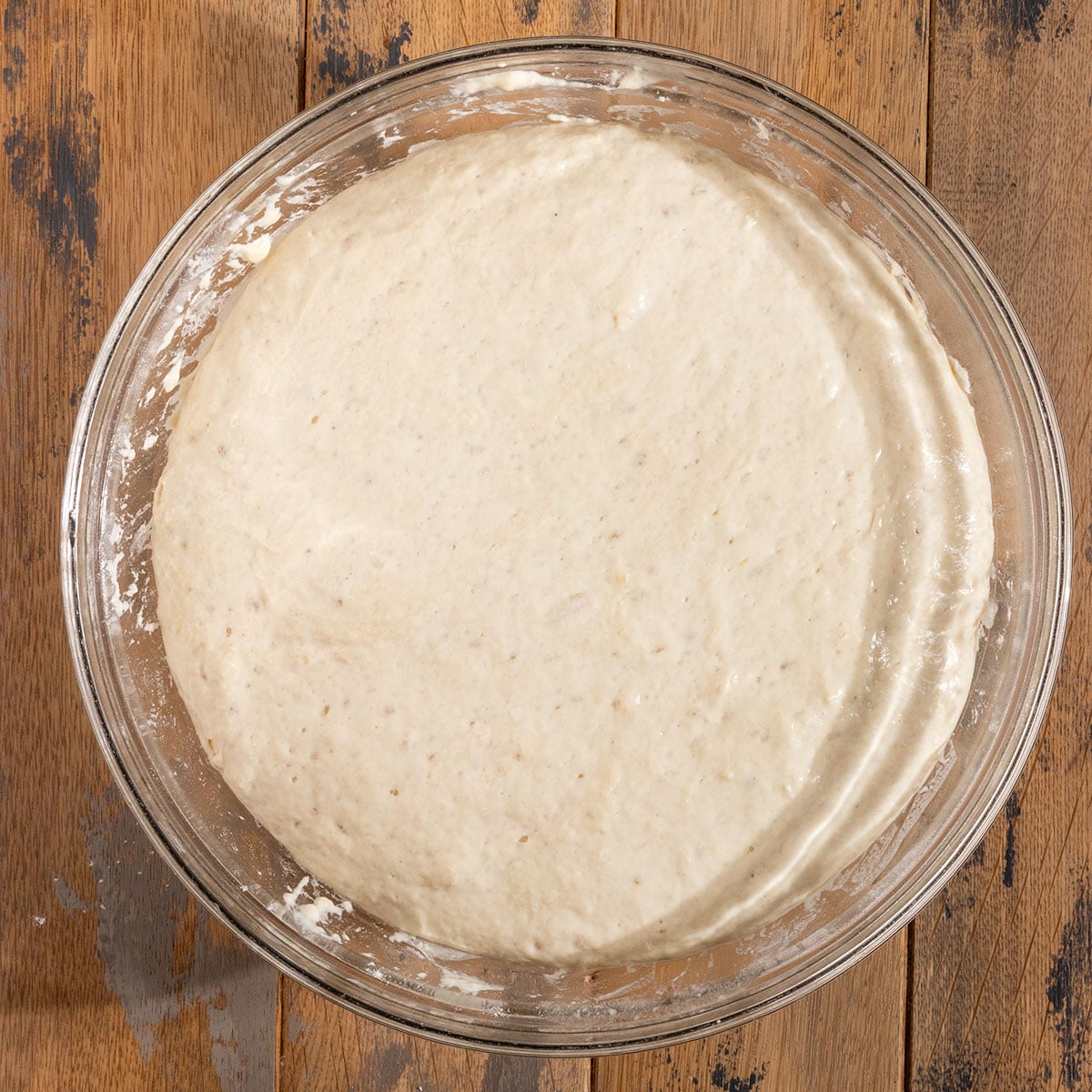 bowl of bread dough after rising.
