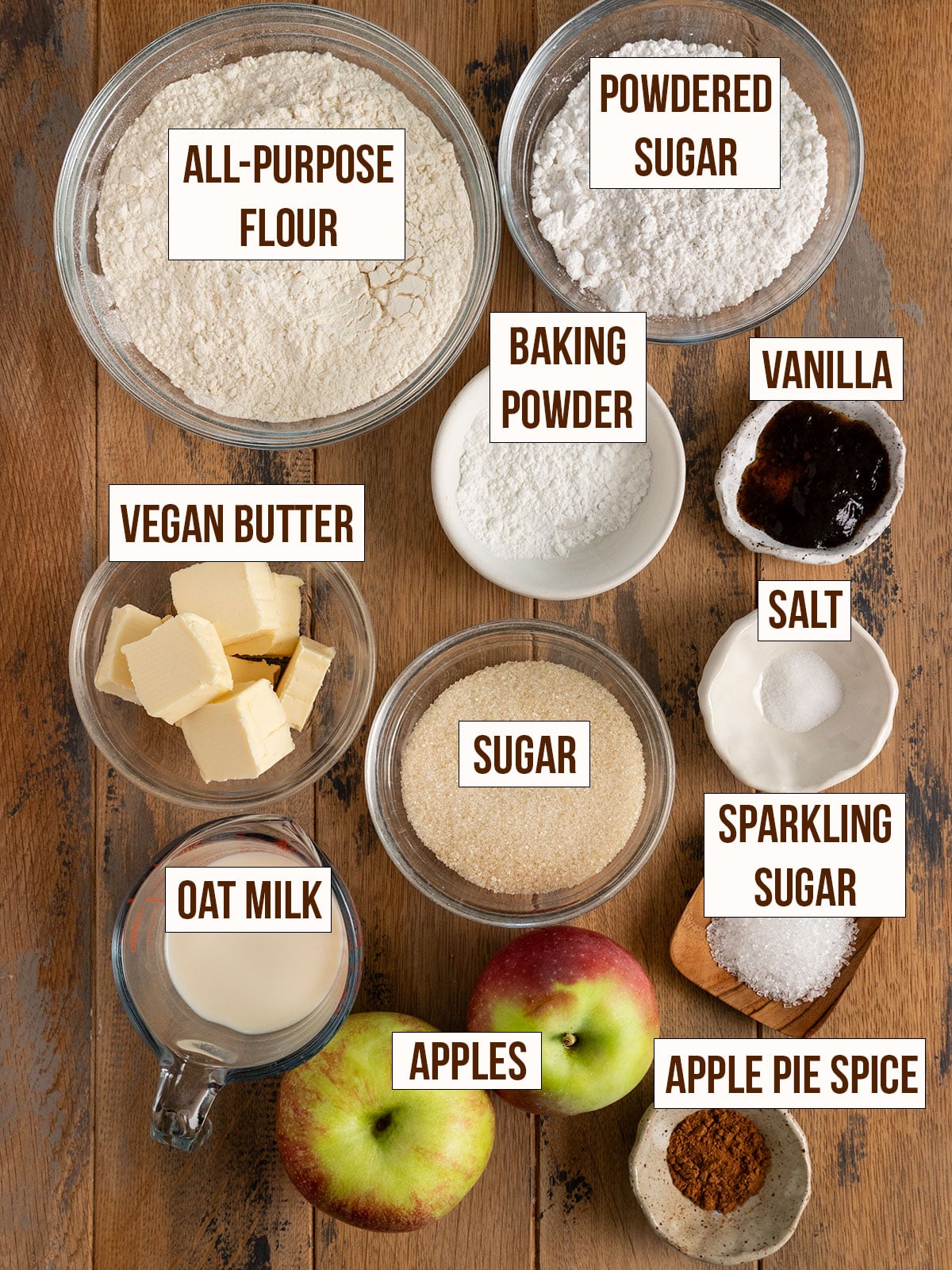 labeled ingredients for apple scones.
