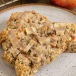 apple scones with text overlay "vegan apple spice scones, with chunks of fresh apples!".